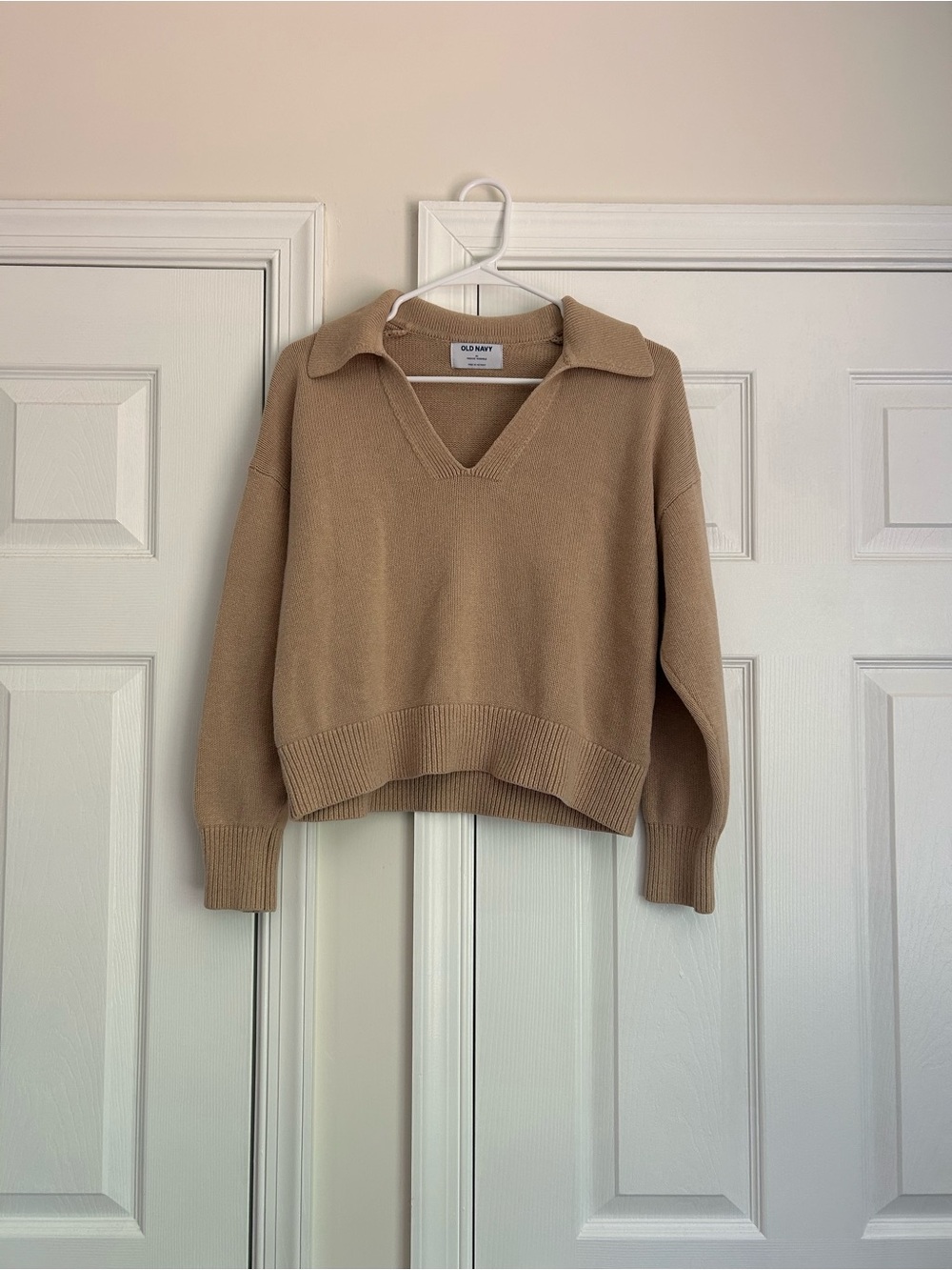 Old Navy Tan V-Neck Collared Sweater